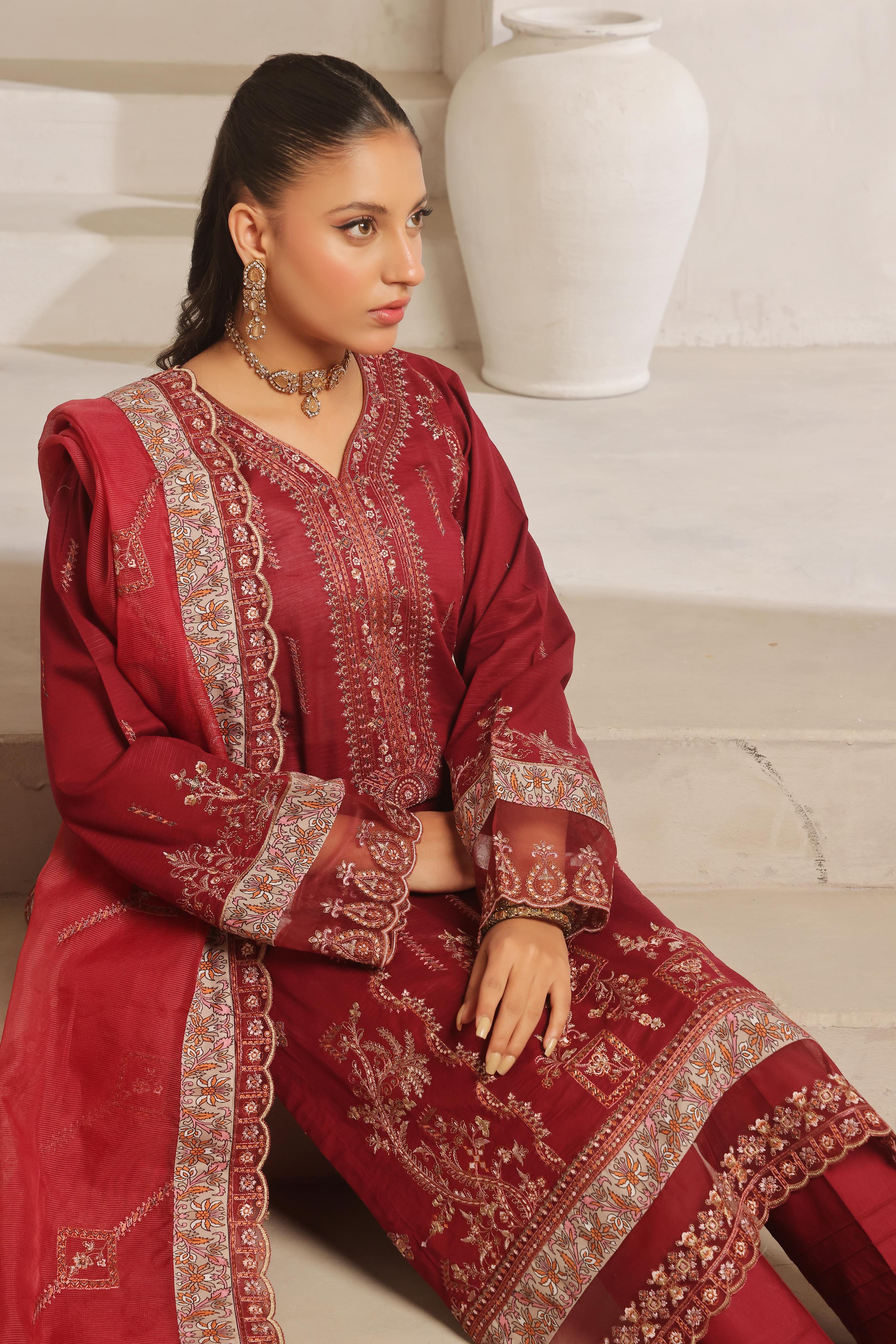 Dressline New Semi Stitched  3 Pcs Premium Emb ChikankariDoriya Lawn Collection