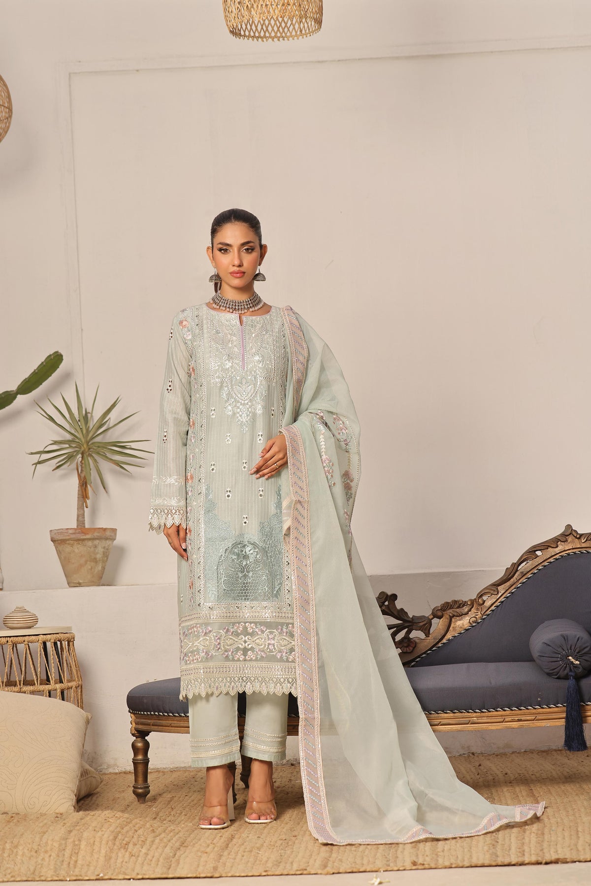 Dressline New Semi Stitched 3 Pcs Emb Viscose Zari Collection