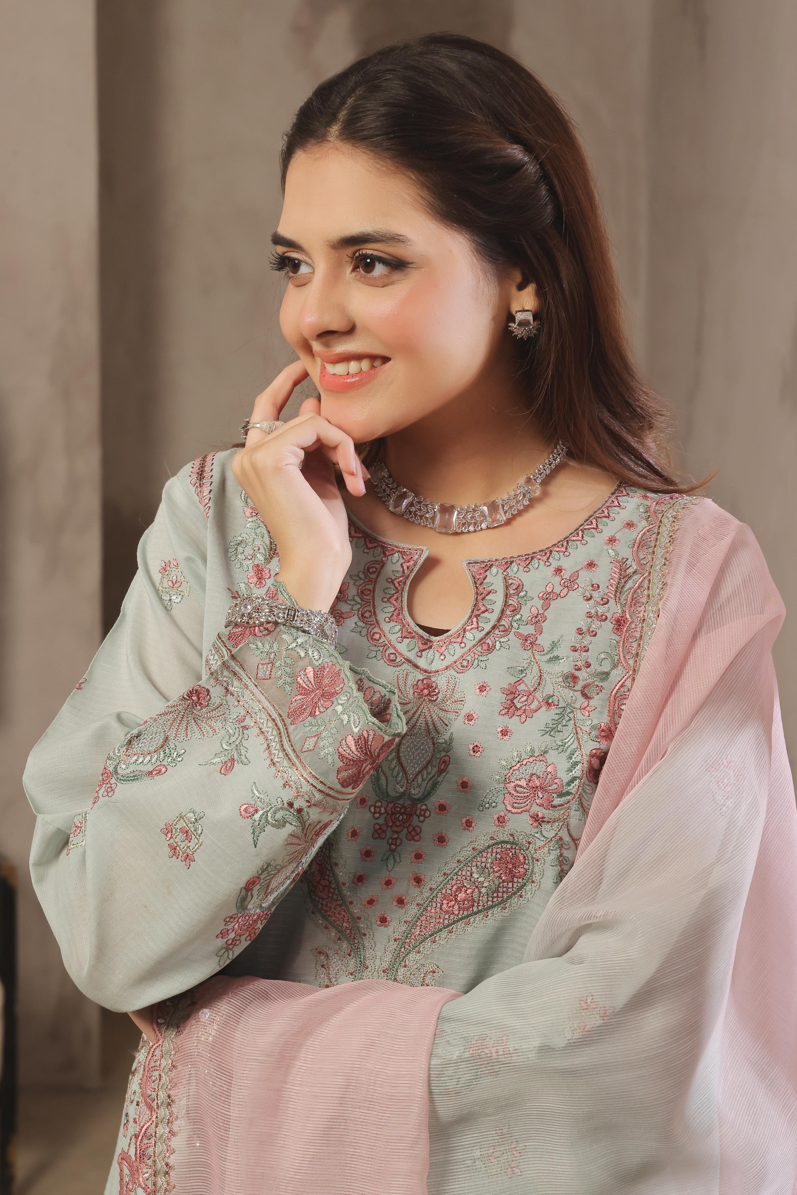 Dressline Launching New Semi Stitched  3 Pcs Premium Emb ChikankariDoriya Lawn Collection