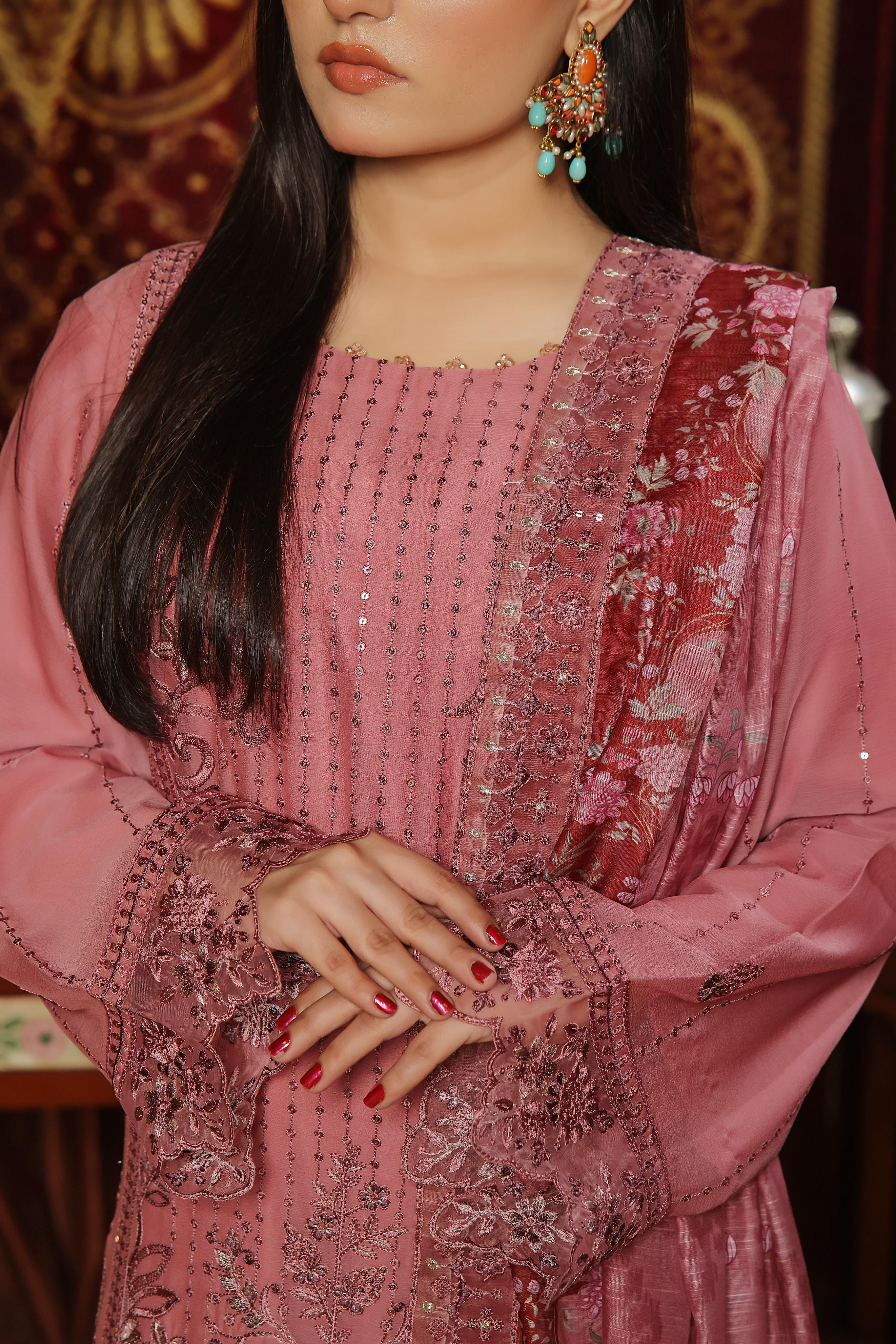 Dressline New Semi Stitched 3 Pc Emb Luxury Chiffon Collection