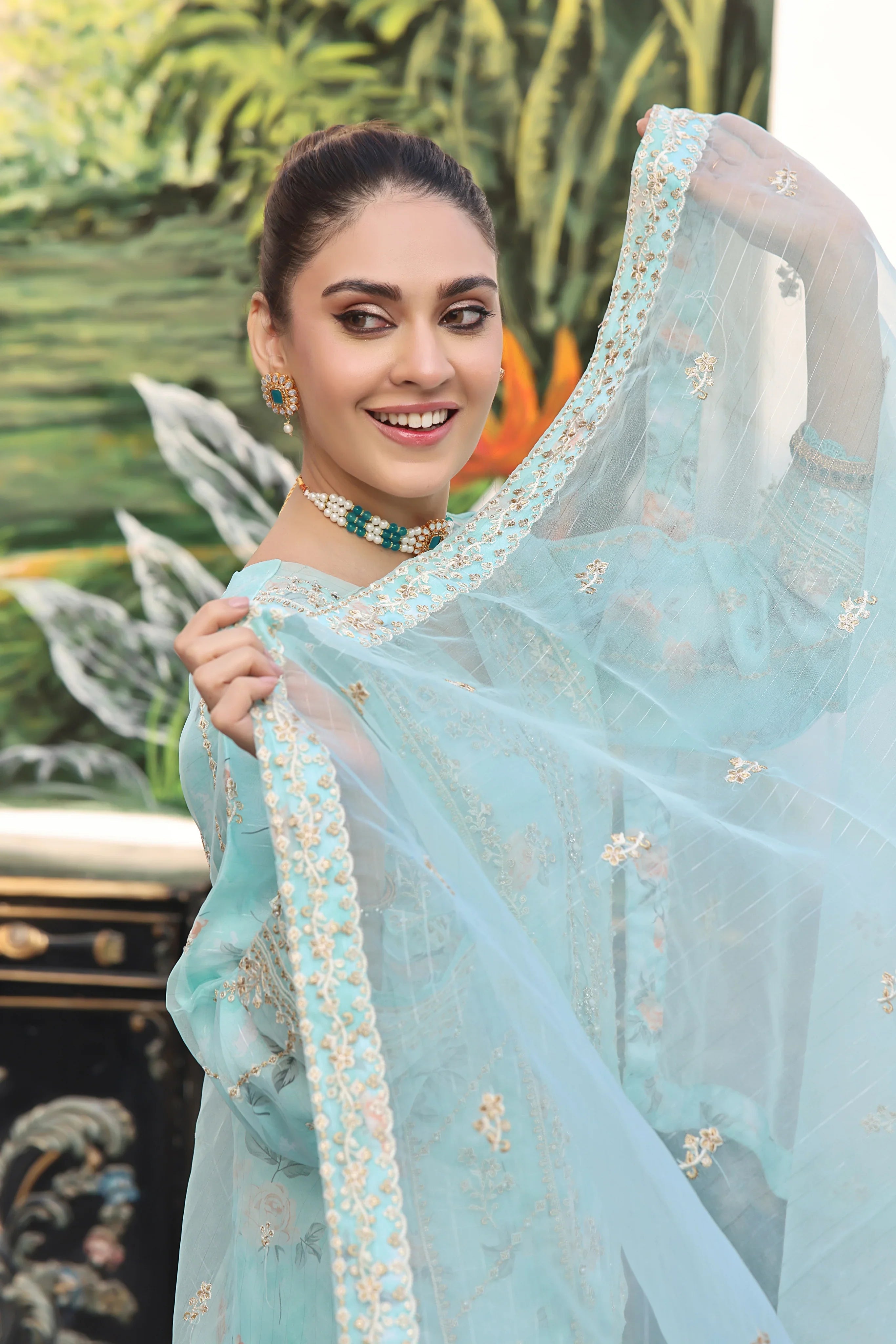 Dressline Semi Stitched 3 Pc Emb Luxury Organza Clutches Collection