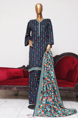 Bin Saeed Exclusive Printed Lawn With Farshi Shalwar Vol-05 Suit-NSM-2176-Blue