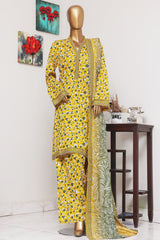 Bin Saeed Exclusive Printed Lawn With Farshi Shalwar Vol-05 Suit-NSM-2175-Yellow