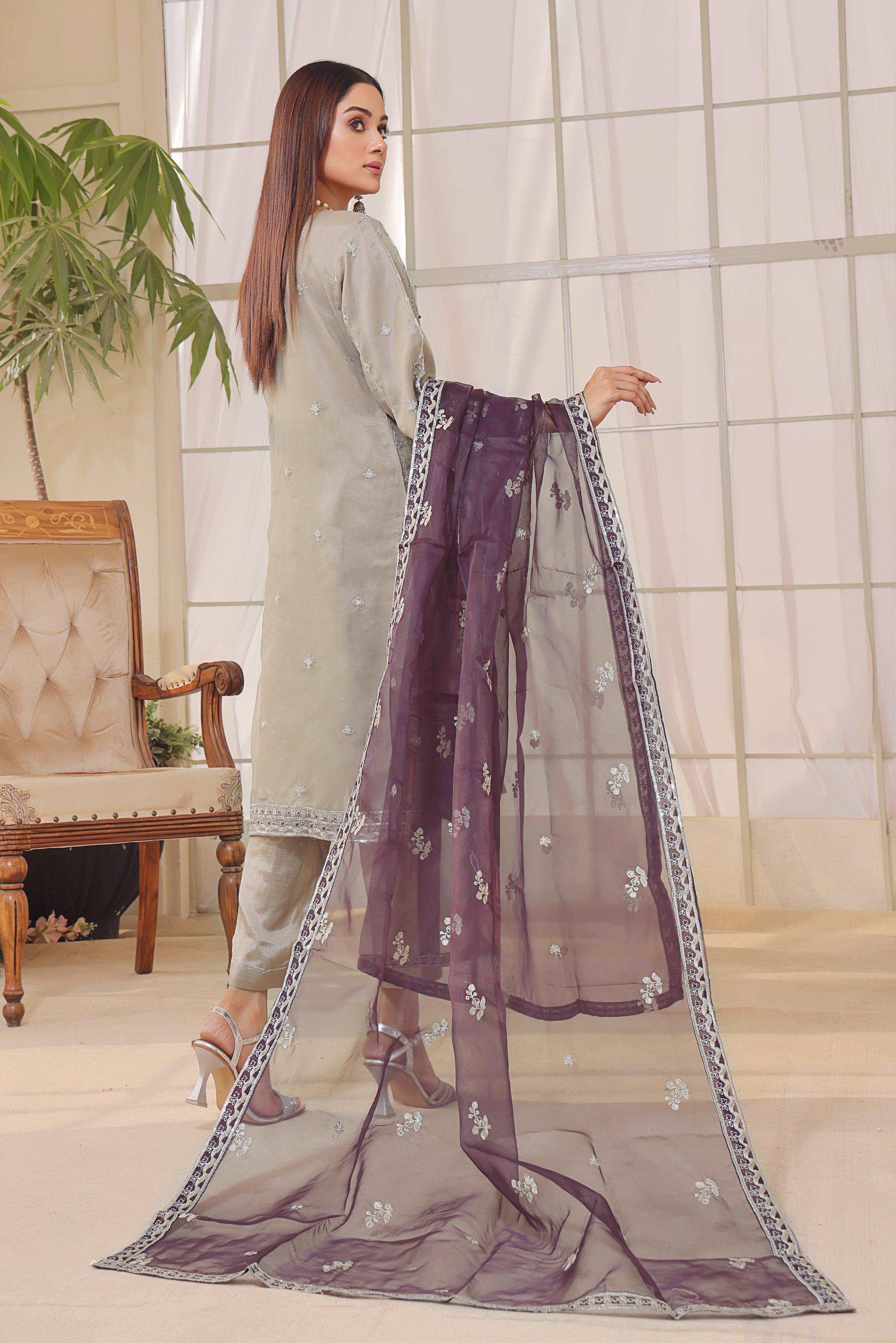 3 PIECE - EMBROIDERED ORGANZA SUIT 740J - Dressline Fabric