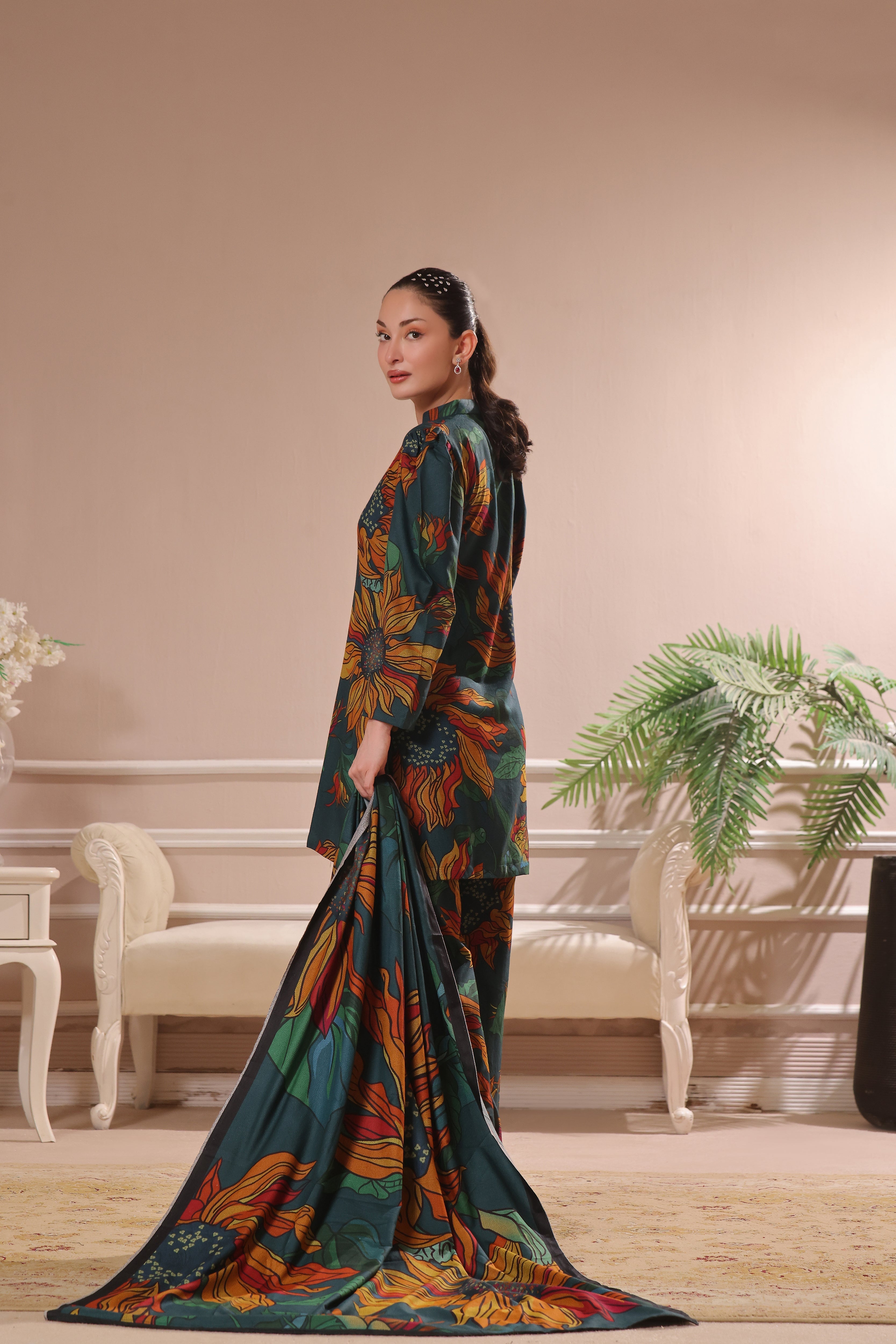Feathers Unstitched 3 Piece Winter Collection-DESERT ROSE-FT444