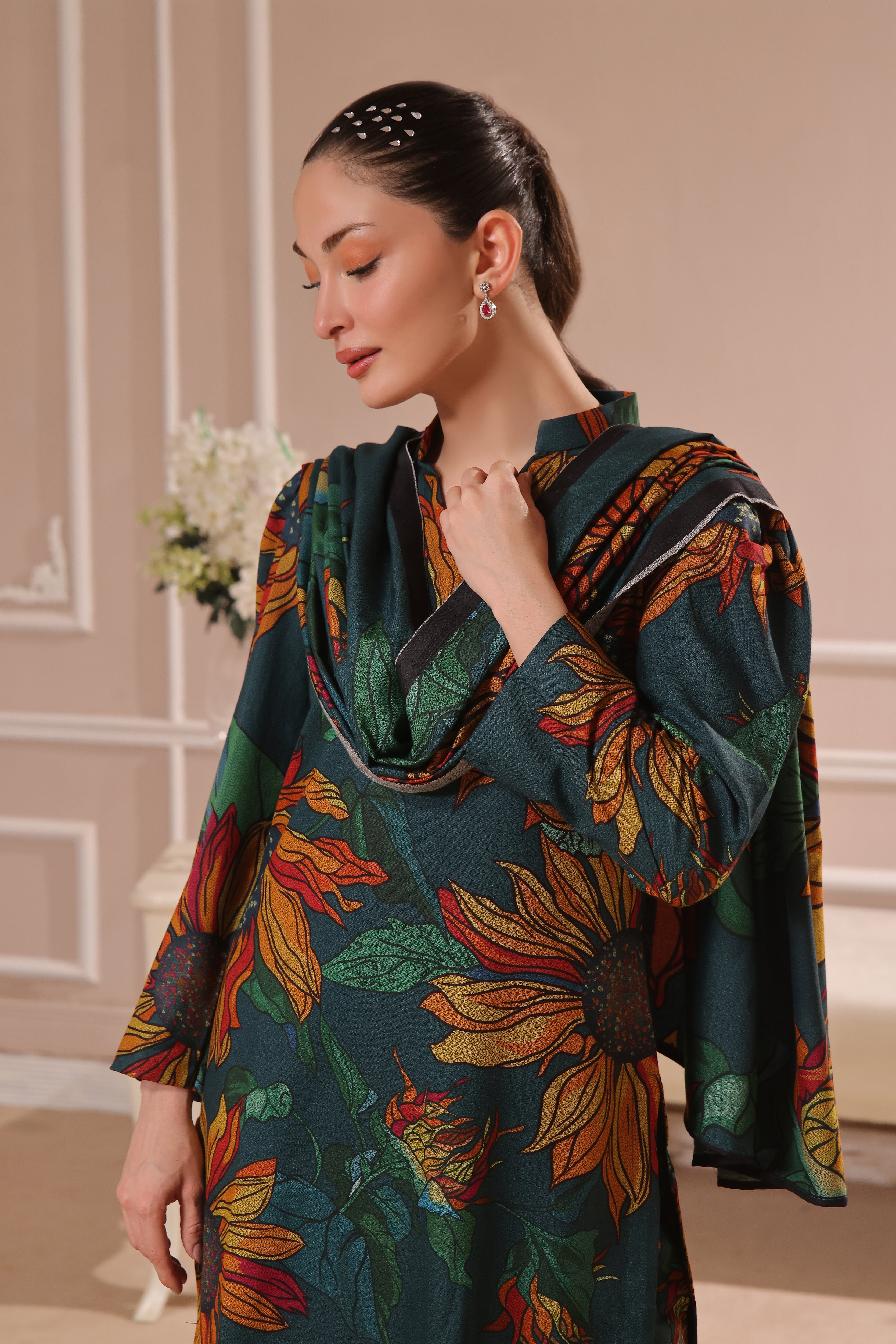 Feathers Unstitched 3 Piece Winter Collection-DESERT ROSE-FT444