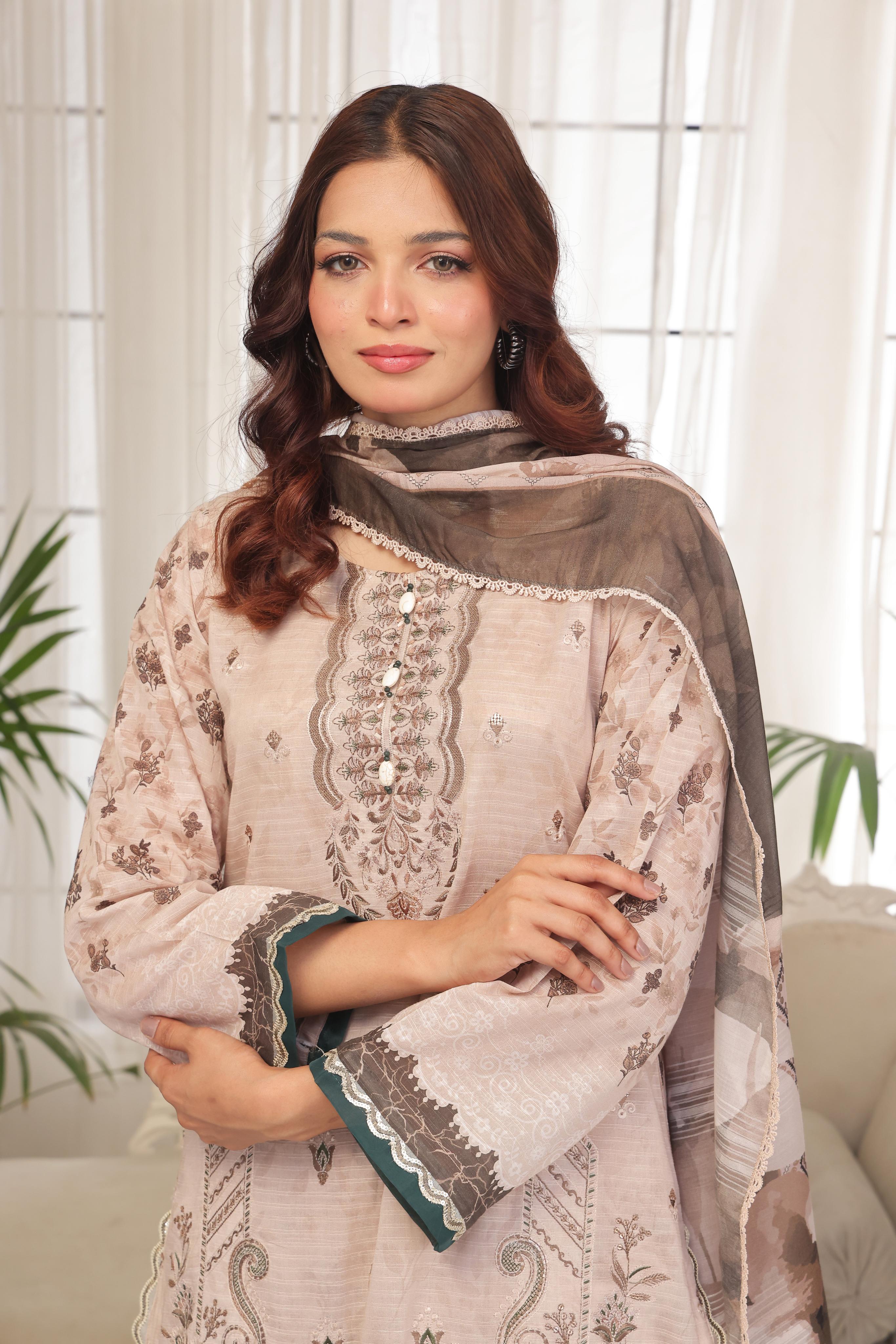 Dressline Launching New Unstitched 3 Pcs Premium Chikankari Bana Dora Digital Printed Lawn Collection