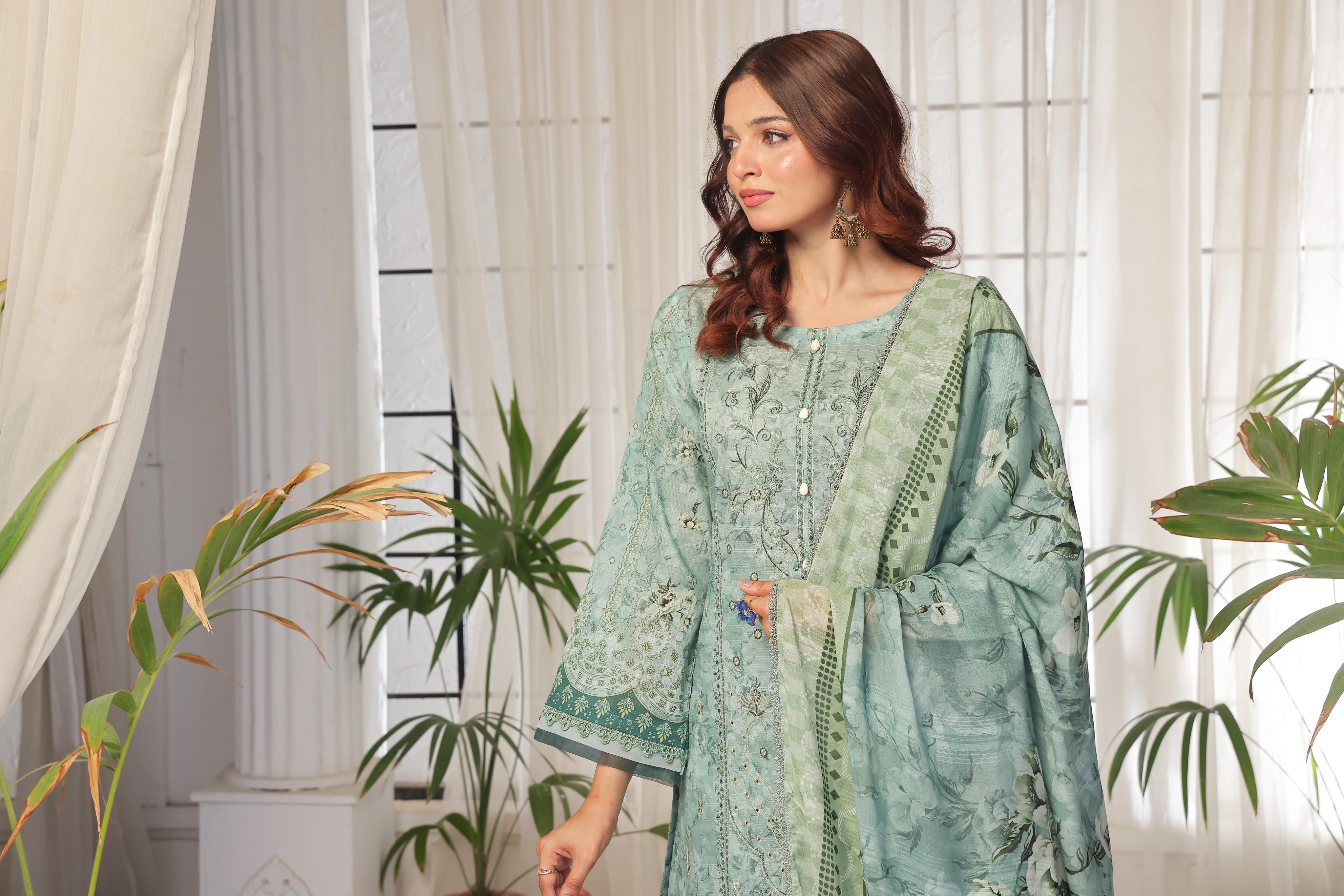 Dressline Launching New Unstitched 3 Pcs Premium Chikankari Bana Dora Digital Printed Lawn Collection