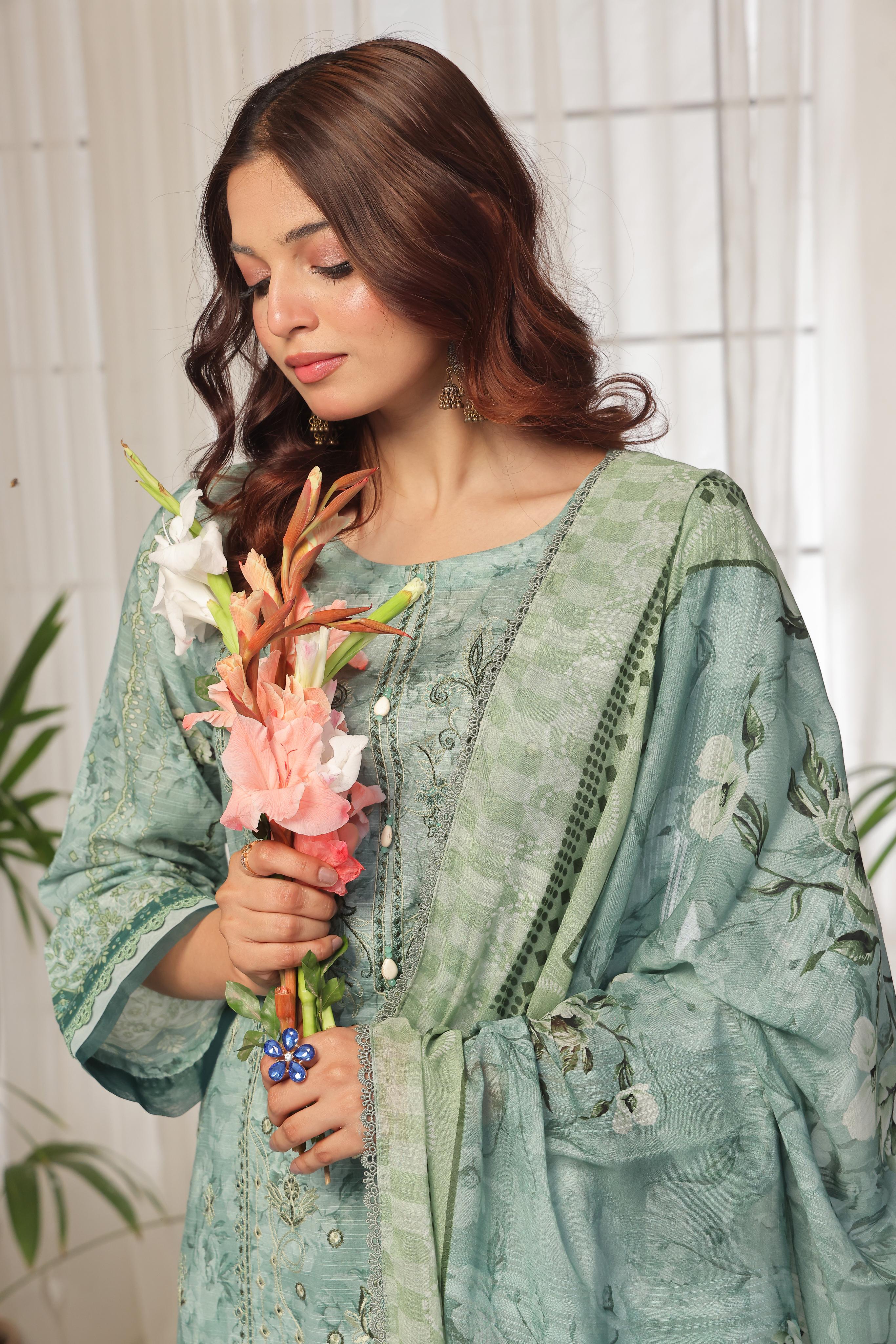 Dressline Launching New Unstitched 3 Pcs Premium Chikankari Bana Dora Digital Printed Lawn Collection