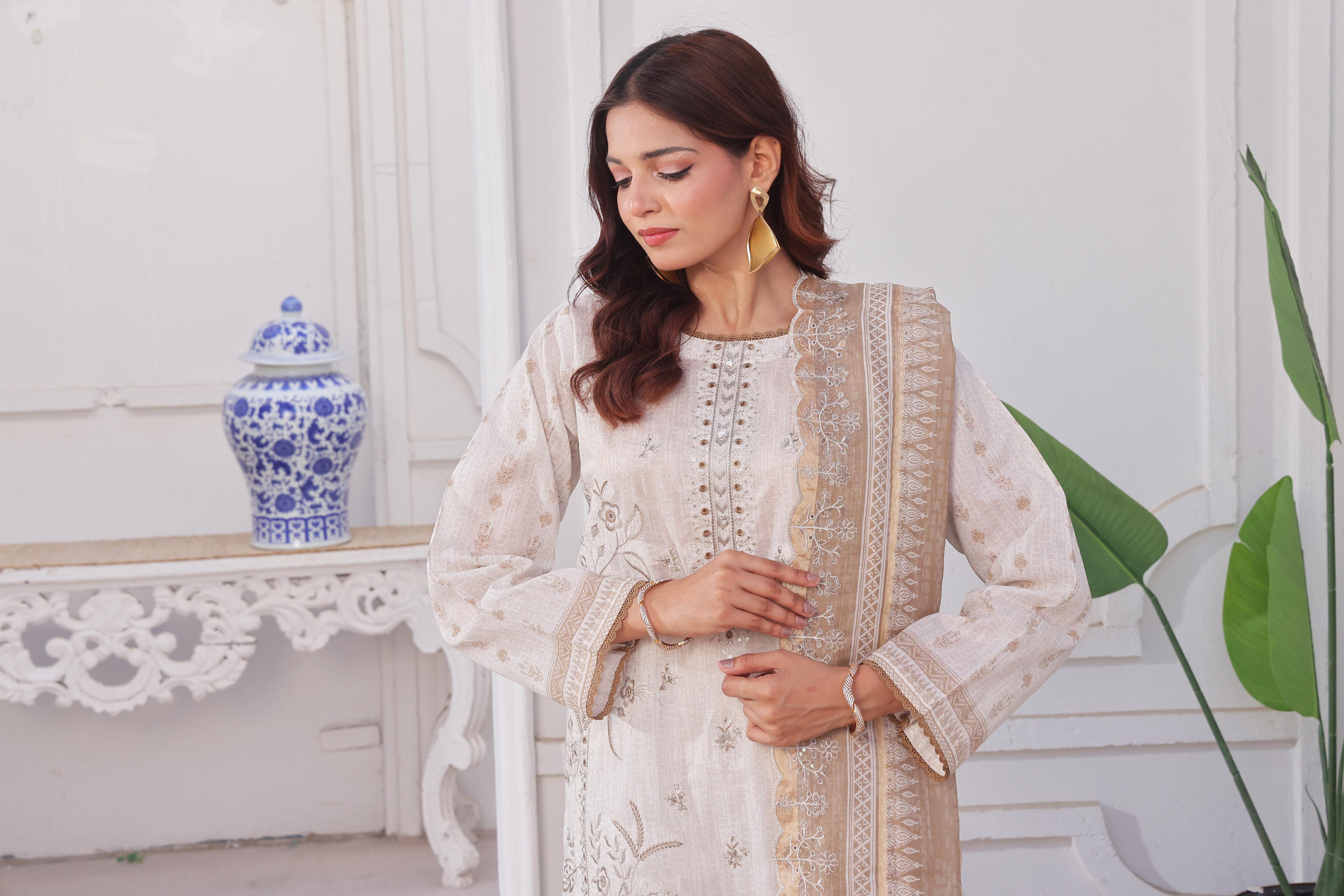 Dressline Launching New Unstitched  3 Pcs Premium Chikankari & Cutwork Emb Digital Printed Lawn Collection