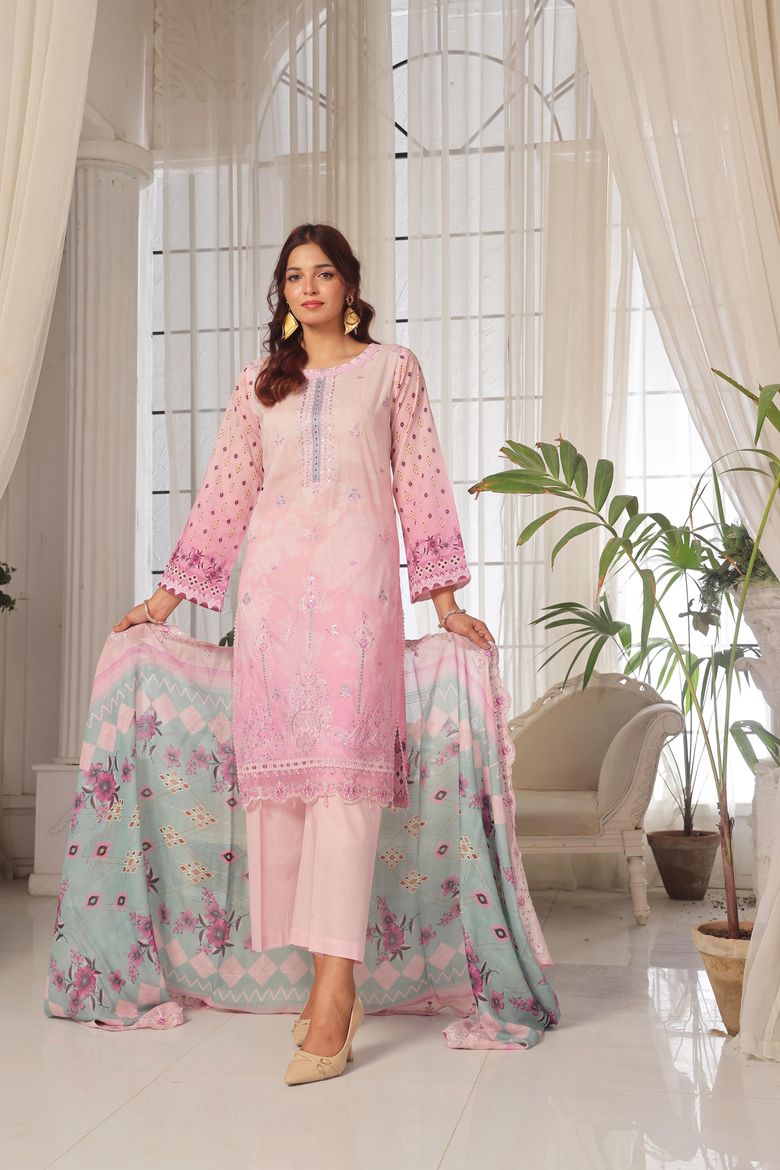 Dressline Launching New Unstitched  3 Pcs Premium Chikankari & Cutwork Emb Digital Printed Lawn Collection