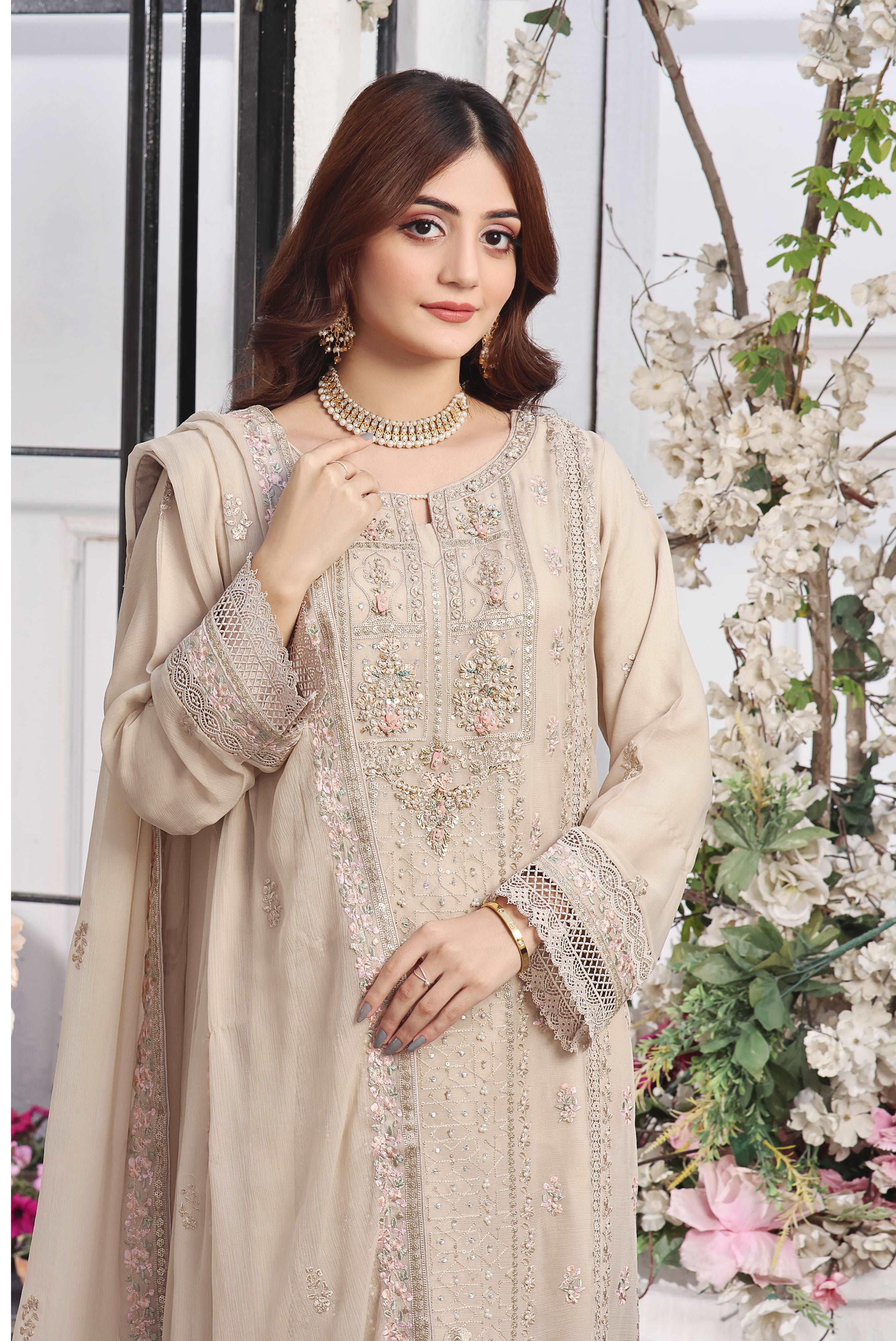 3 PIECE - EMBROIDERED CHIFFON SUIT 947J - Dressline Fabric