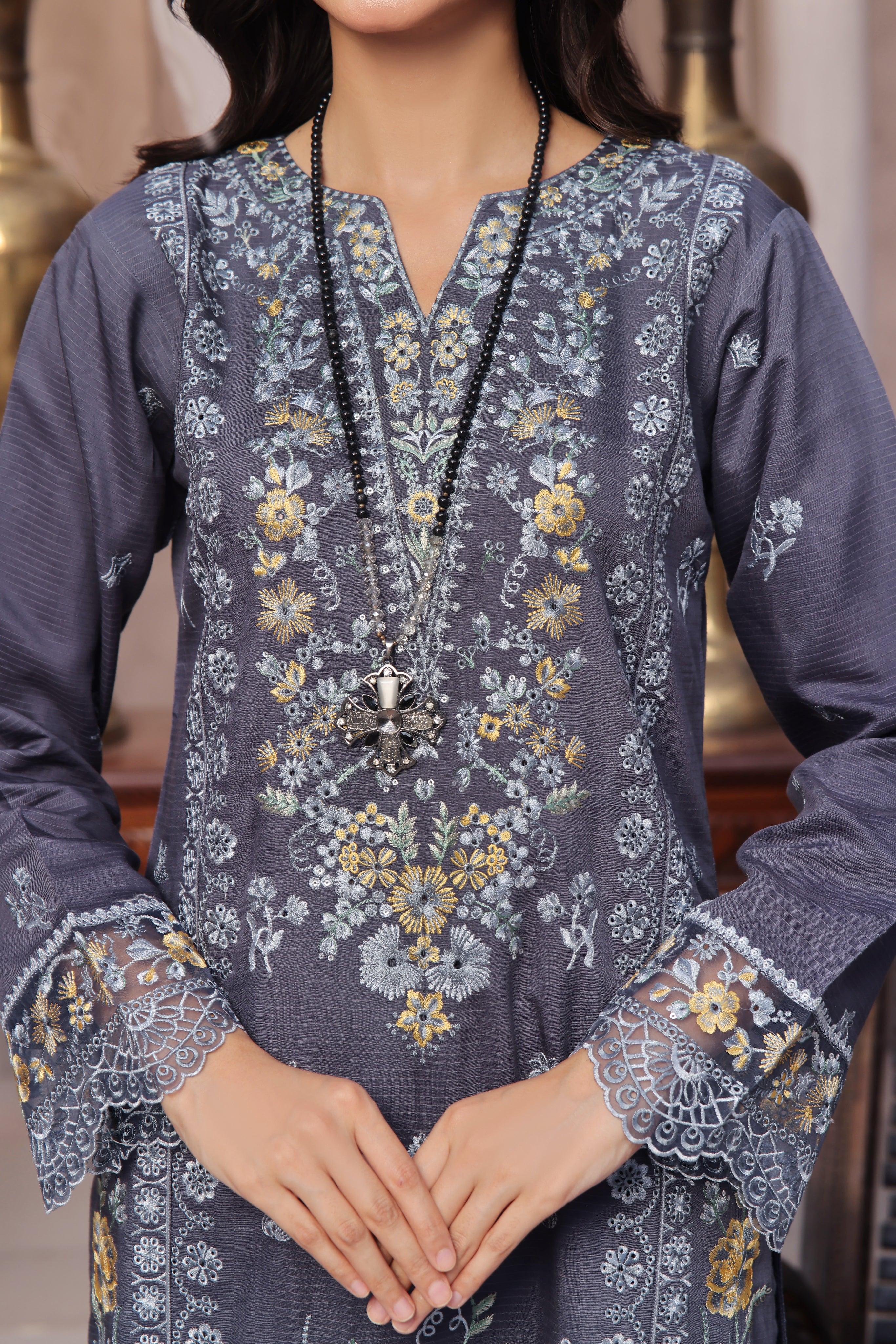 Dressline Semi Stitched 3 Pcs Emb Viscose Zari Collection