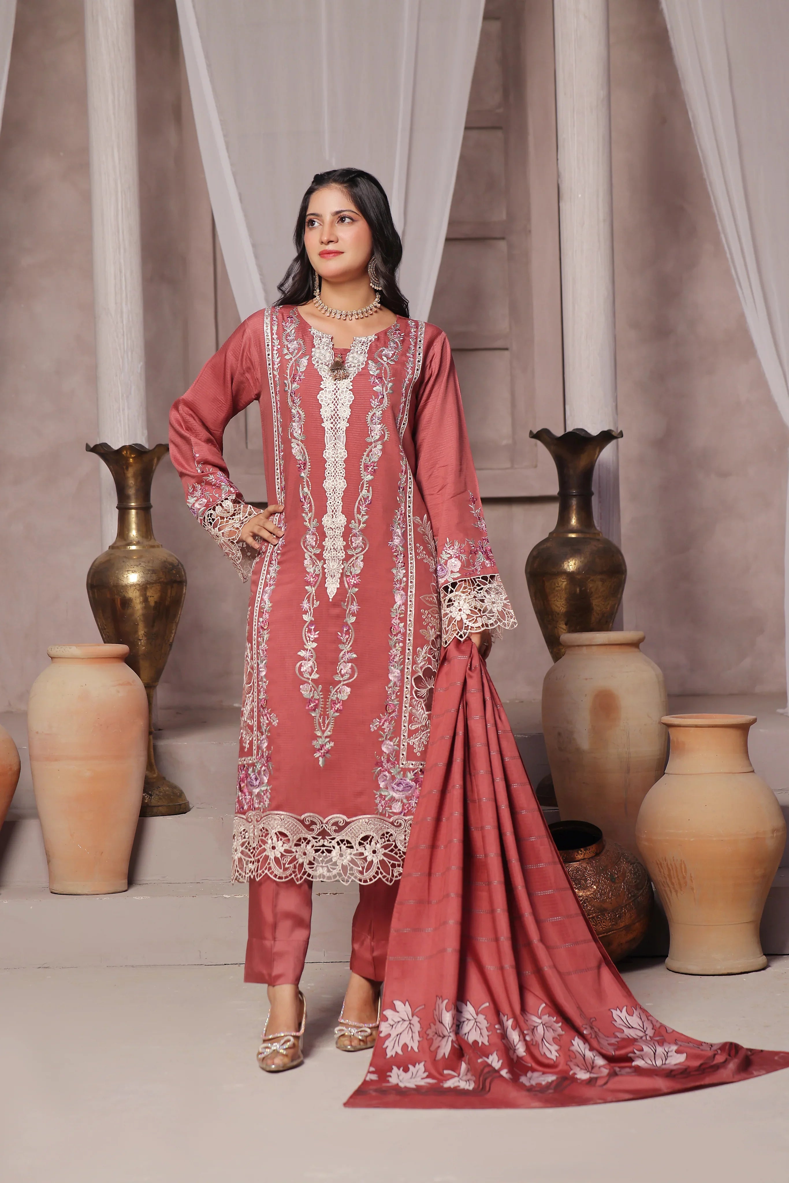 Dressline Semi Stitched 3 Pcs Emb Viscose Zari Collection