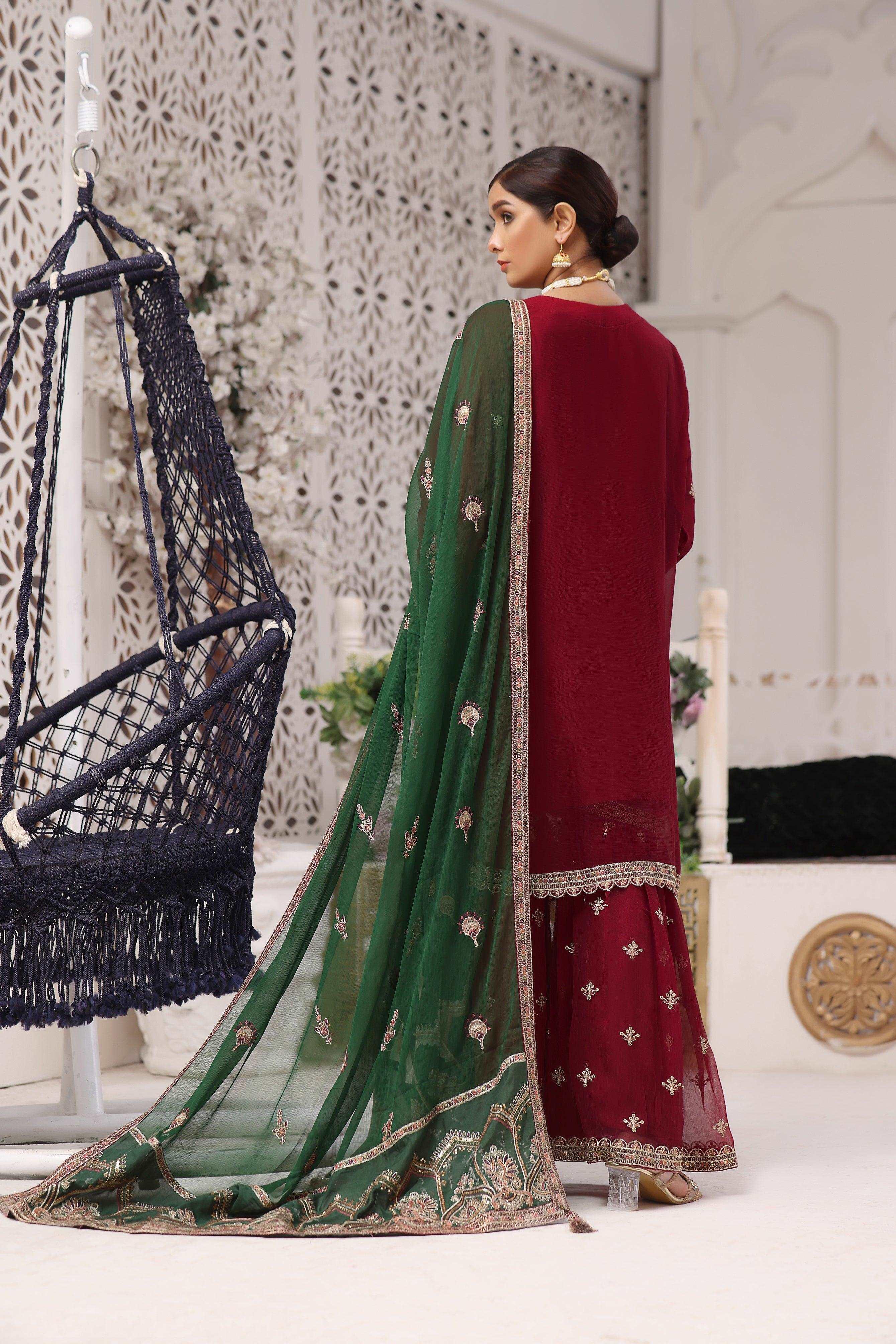 3 PIECE - EMBROIDERED CHIFFON SUIT 964J - Dressline Fabric