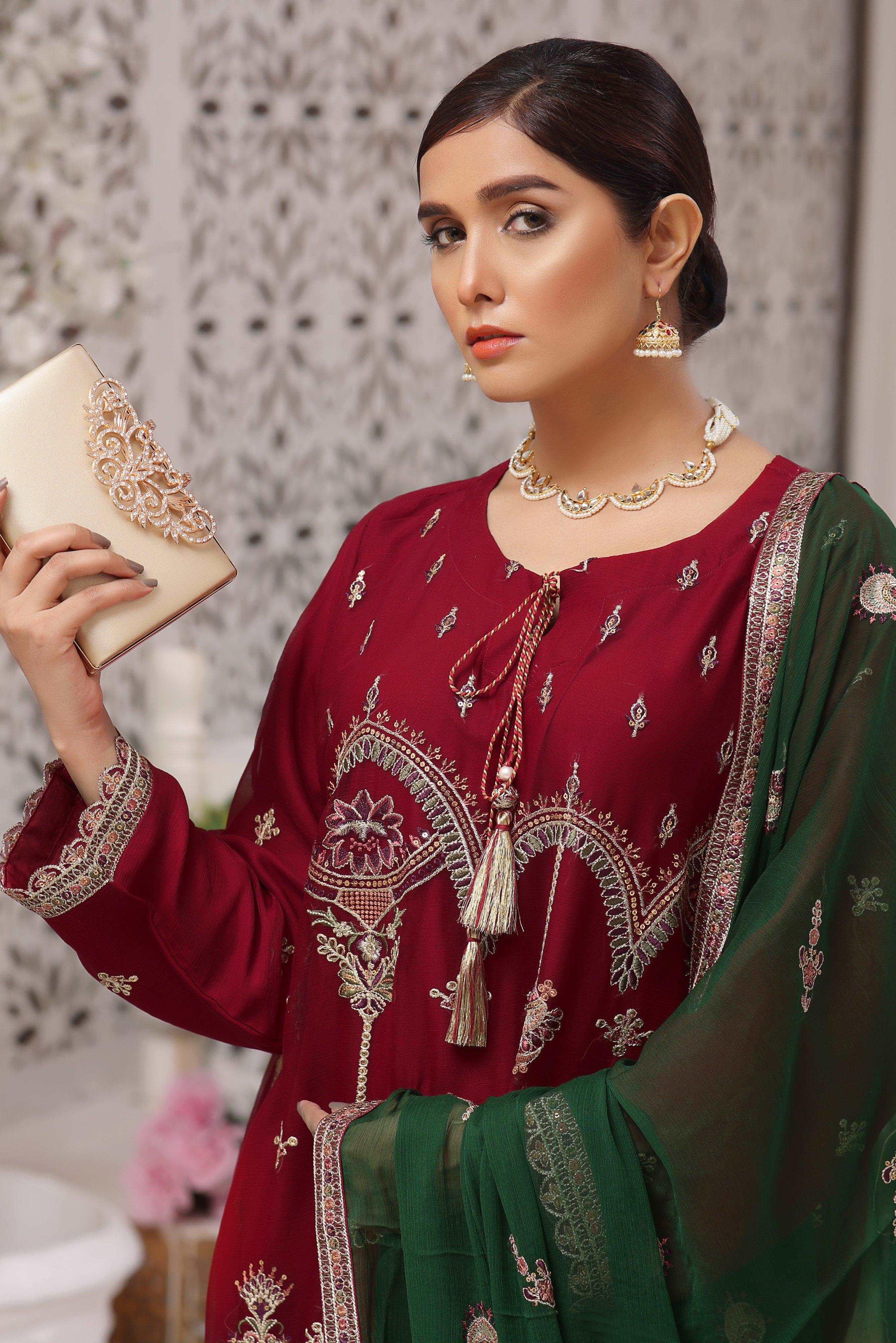 3 PIECE - EMBROIDERED CHIFFON SUIT 964J - Dressline Fabric