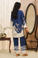 Hazel By Aizal Stitched Co Ords Slub Linen Winter Vol-02 Suit-AHZL-05-Blue