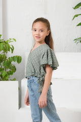 Sprinkles Stitched 1 Piece Summer Shirts Kids Collection'2025-Ditsy Olive Floral Print Crop Top