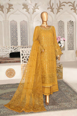 Cortesia by Hz Unstitched 3 Piece Luxury Chiffon Suit-06-Golden Flow