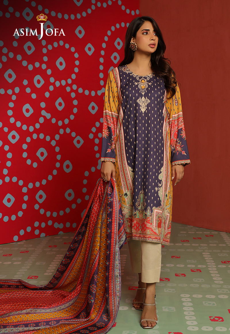 Asim Jofa Tara Sitara Ajtm-06 - 2 Pcs Printed Georgette Silk 2 Pcs