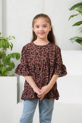Sprinkles Stitched 1 Piece Summer Shirts Kids Collection'2025-Allover Leopard Print Frill Sleeves Top