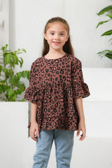 Sprinkles Stitched 1 Piece Summer Shirts Kids Collection'2025-Allover Leopard Print Frill Sleeves Top