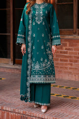 Kaavish By Farasha Unstitched 3 Piece Eid Festive Lawn Suit-08-Teal Garland