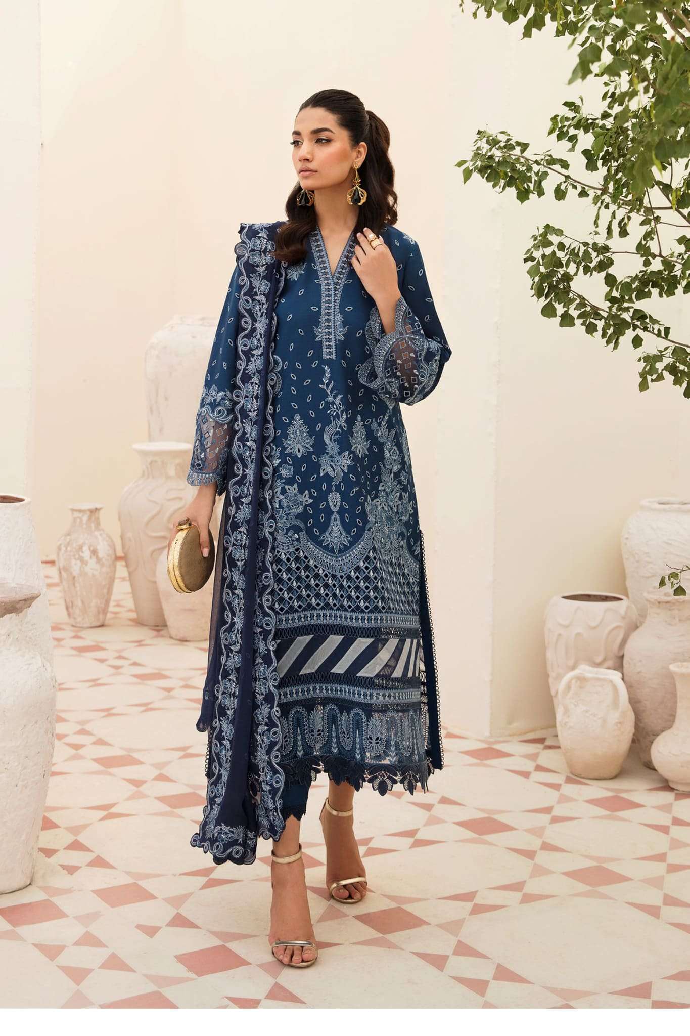 Afrozeh Unstitched 3 Piece Festive Chikankari Lawn Collection'2023-09-Azure