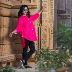 Urban Cut Elegant Cotton Red Stitched Shirt 1 Piece