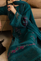 Luxe By Azure Unstitched 3 Piece Premium Cambric Suit-10-Teal Treasure