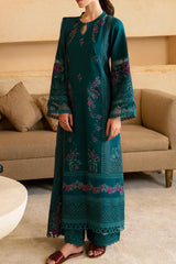 Luxe By Azure Unstitched 3 Piece Premium Cambric Suit-10-Teal Treasure