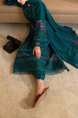Luxe By Azure Unstitched 3 Piece Premium Cambric Suit-10-Teal Treasure
