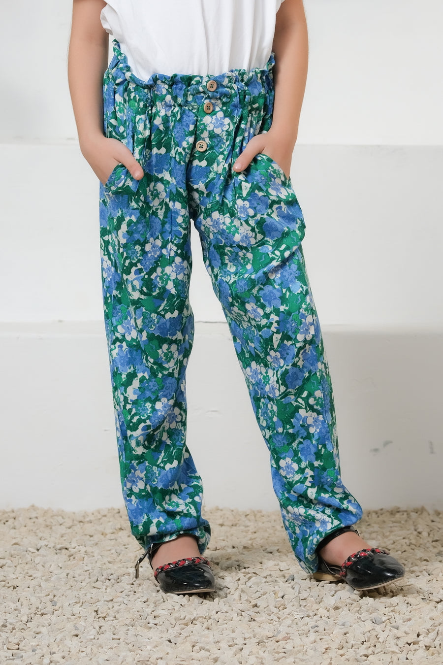 Sprinkles Stitched 1 Piece Summer Bottoms Kids Collection'2025-Green Floral Print Wide Leg Trousers