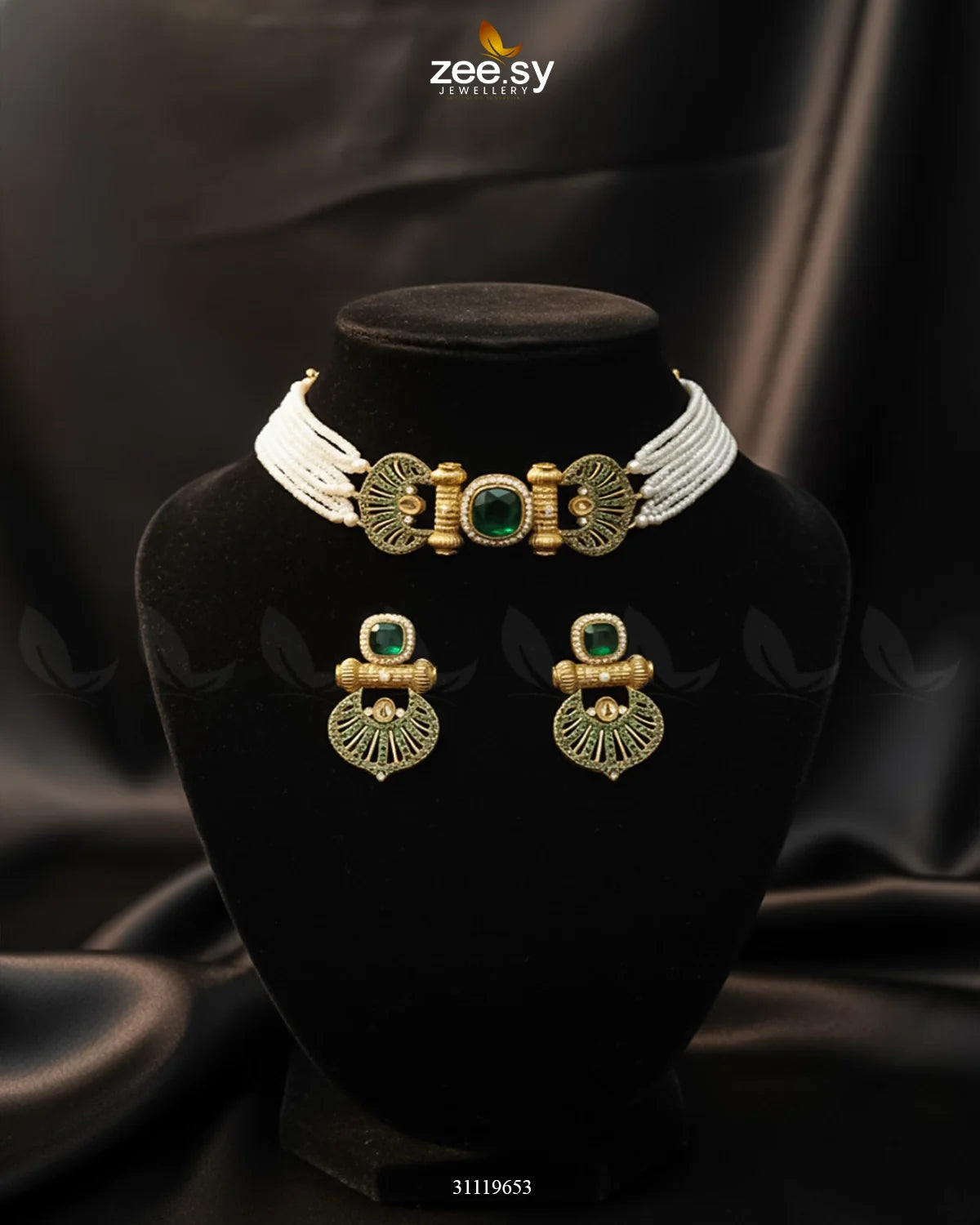 Obelisk Rhodium Polished Choker Set - Zeesy Jewellery