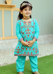 Khanak Stitched Kids-Electric Blue Embroidered 2Pcs Suit KST 079