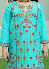 Khanak Stitched Kids-Electric Blue Embroidered 2Pcs Suit KST 079