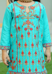 Khanak Stitched Kids-Electric Blue Embroidered 2Pcs Suit KST 079