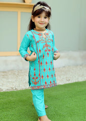 Khanak Stitched Kids-Electric Blue Embroidered 2Pcs Suit KST 079