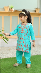 Khanak Stitched Kids-Electric Blue Embroidered 2Pcs Suit KST 079