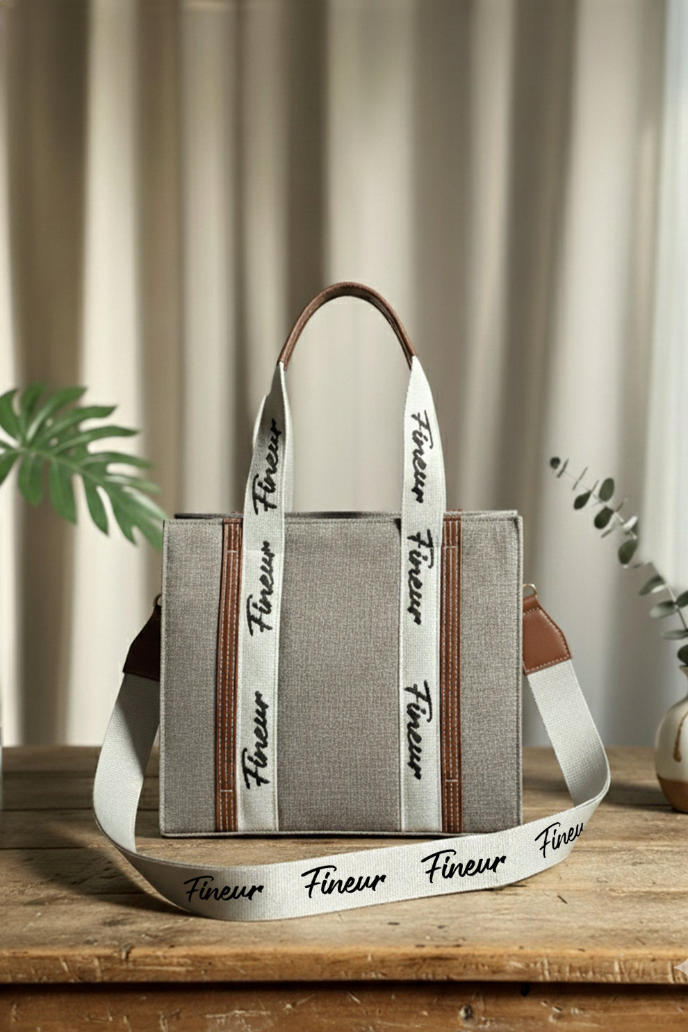 Gray Jute tote bag Chloe style with fineur branding for girls Pakistan