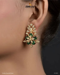 Flora Earrings Golden Emerald Green - Zeesy Jewellery