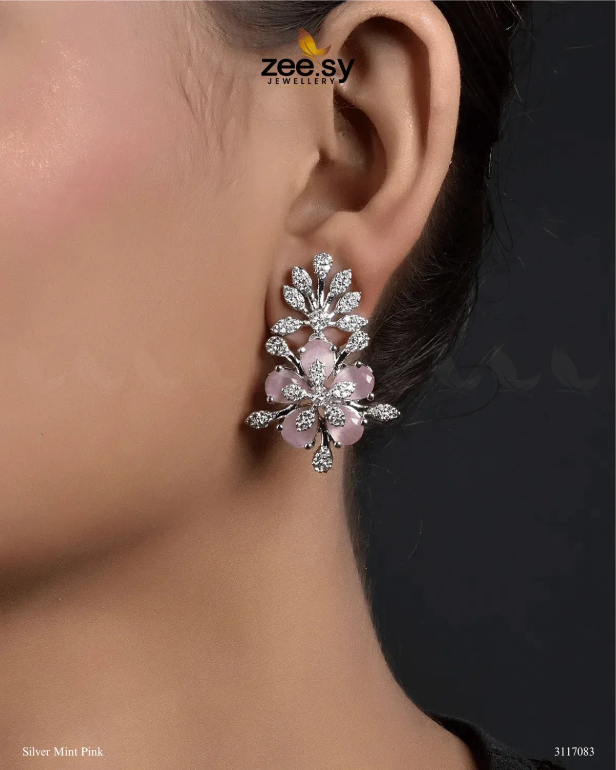 Flora Earrings Silver Mint Pink - Zeesy Jewellery