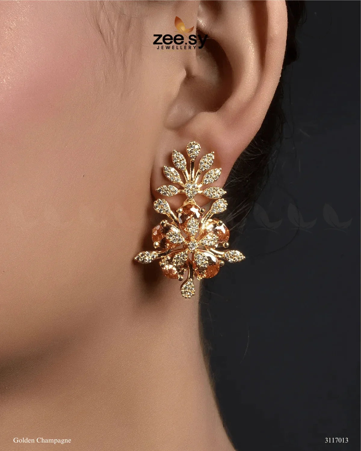 Flora Earrings Golden Champagne - Zeesy Jewellery