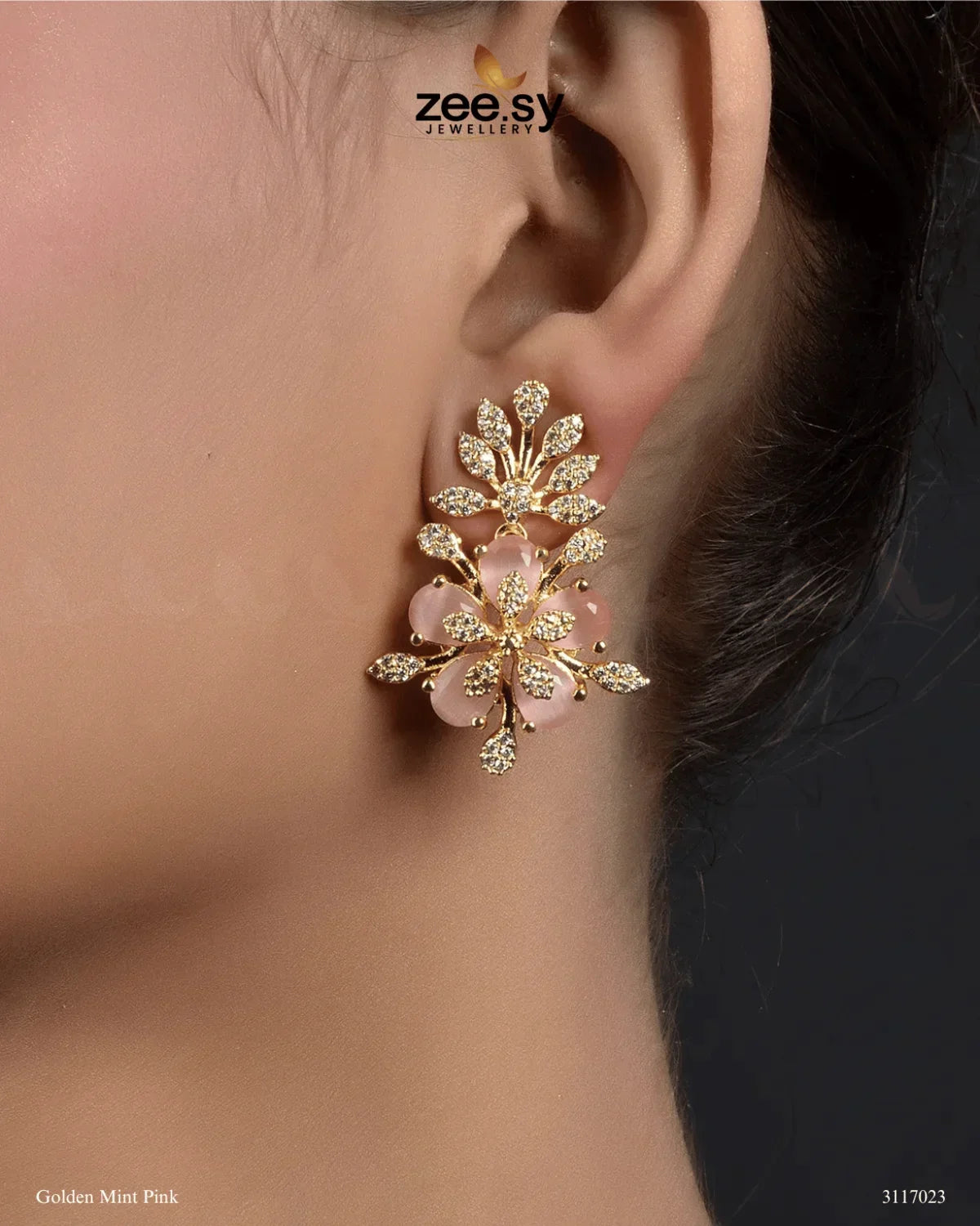Flora Earrings Golden Mint Pink - Zeesy Jewellery