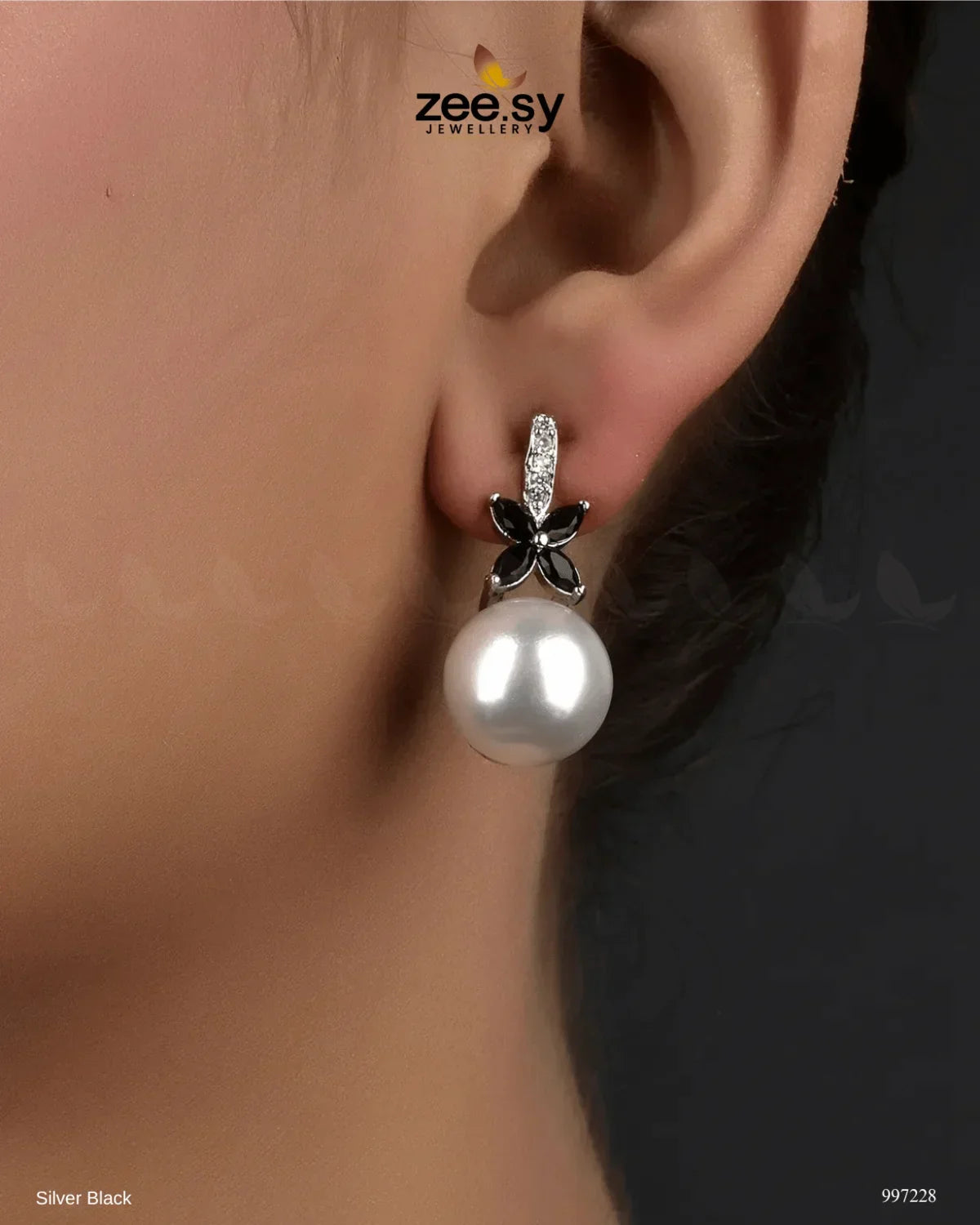 Nizha Earrings Silver Black - Zeesy Jewellery