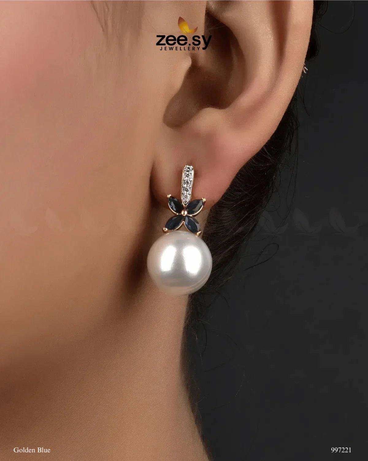 Nizha Earrings Golden Blue - Zeesy Jewellery