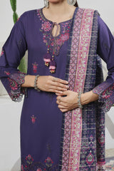 Aizal Stitched 3 Piece Embroidered Fancy Suit-AE-109-Purple