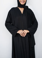 Hijab Ul Hareem Black Front Open Moss Georgette Abaya - 0116-P