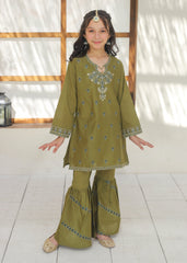 Khanak Stitched Kids-Yellow Green Gharara Suit KST 146