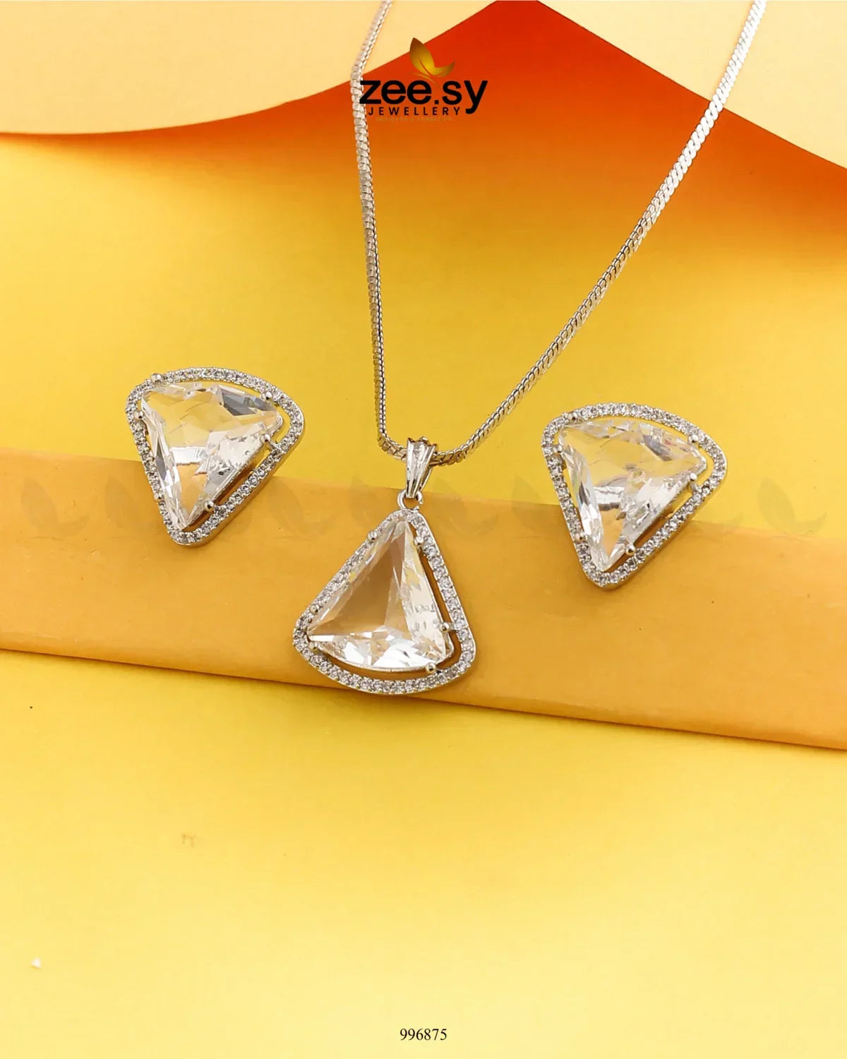 Tetrahedron Pendant Set White - Zeesy Jewellery